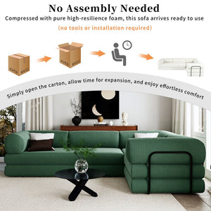 English Elm U_Style L-Shaped Modular Sofa Bed Corduroy with Iron Back Support, No Assembly, Plush Comfort Green WY000448AAC