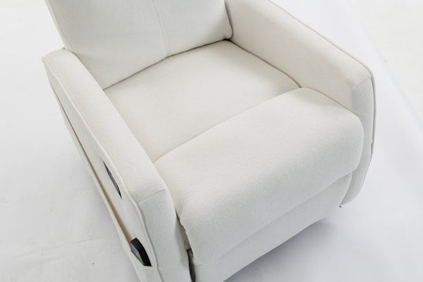 English Elm Short Plush Swivel Recliner Armchair with 360 Degree Rotation for Living Room Cream White W547P437353