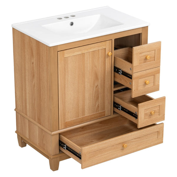 English Elm [video] 30 Inch Freestanding Bathroom Vanity White Mdf Pine Legs Ceramic Sink Soft Close N759P394441N