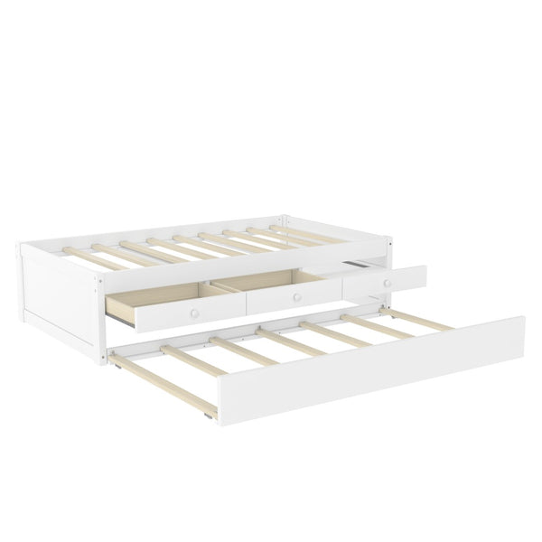 English Elm Twin Triple Metal Bunk Bed Matte Powder Coated Frame with Full Safety Guardrails White W1580S00385