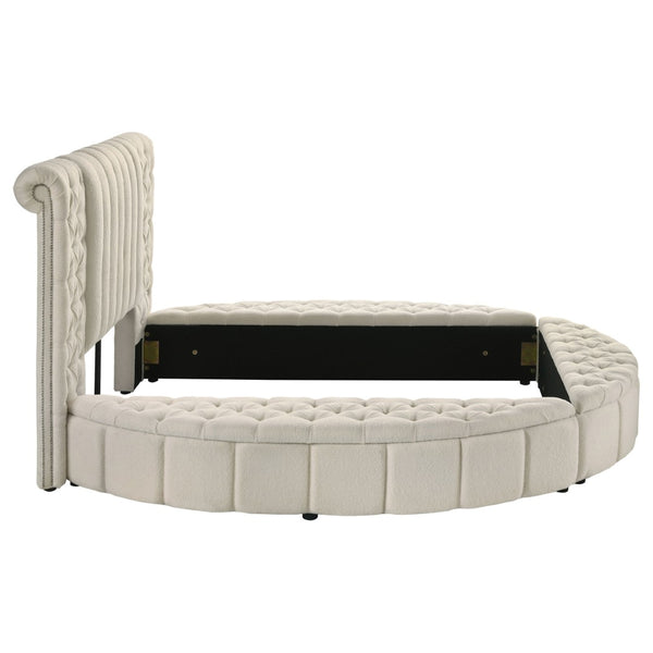 English Elm Santiago Boucle Queen Bed with Curved Frame Tufted Storage Base and Usb Charging B062S01673