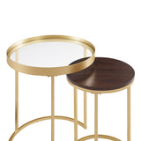 English Elm Walker Edison - Contemporary Gold-Metal Nesting Side Tables – Dark Walnut / Pale Gold