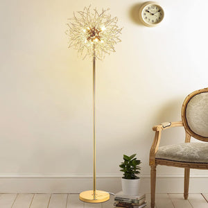 English Elm 69 inch Crystal Floor Lamp Gold Finish — 69" Modern K9 Crystal LED Standing Lamp with Foot Switch, Tall Decor W2738P185398