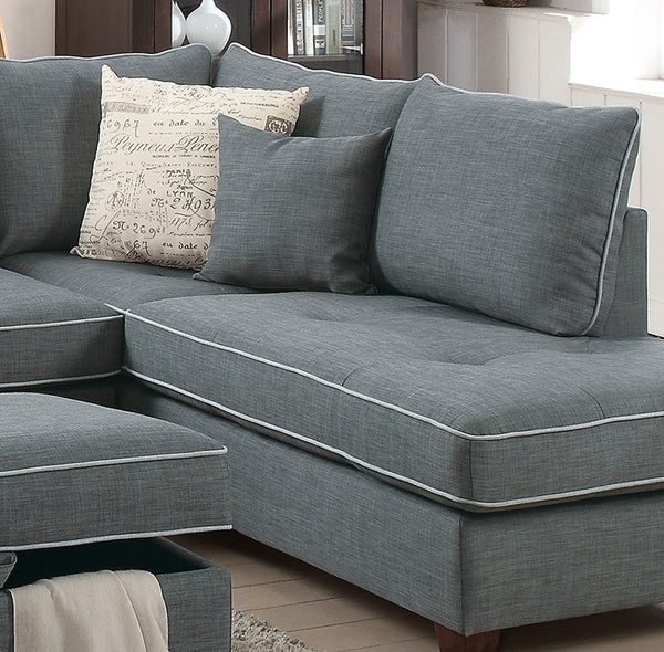 English Elm Beautiful 3-pcs Sectional Sofa with Reversible Chaise and Storage Ottoman Plush Summer Hues Comfort Steel Gray 76 L x 35 W x 16 H B011S01054