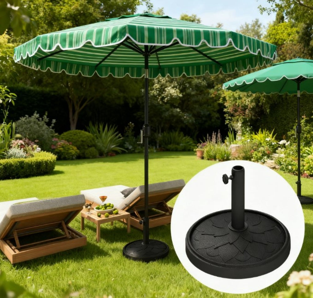 English Elm Umbrella Stand Resin Concrete Base with Lotus Relief Bronze Finish for Patio Decks T3971P426751