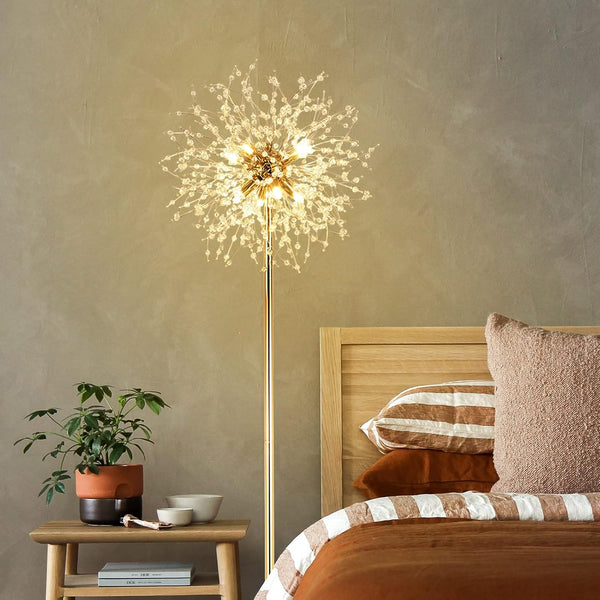 English Elm 69 inch Crystal Floor Lamp Gold Finish — 69" Modern K9 Crystal LED Standing Lamp with Foot Switch, Tall Decor W2738P185398