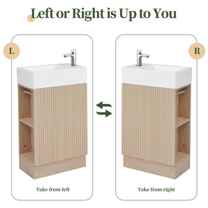 English Elm 18.6" Bathroom Vanity with Sink and Ceramic Top, MDF Cabinet with Door, TP Holder & Shelf Natural N725P212181N