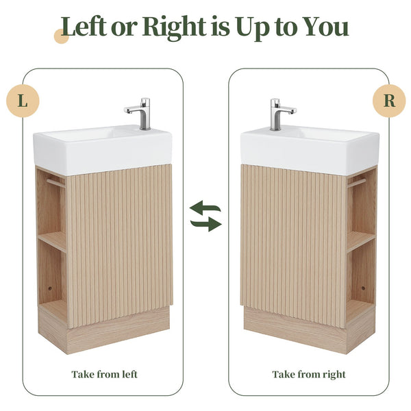 English Elm 18.6" Bathroom Vanity with Sink and Ceramic Top, MDF Cabinet with Door, TP Holder & Shelf Natural N725P212181N