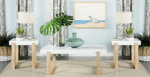 English Elm Fletcher Gloss White Lacquer Coffee and End Table Set for Modern Living Rooms B062S01625