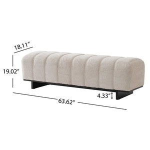 English Elm Indoor Channel Tufted Chenille Upholstered Bench Rubberwood Legs Entryway Dining N779P367309B