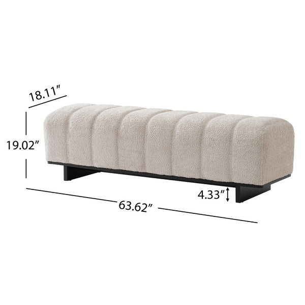 English Elm Indoor Channel Tufted Chenille Upholstered Bench Rubberwood Legs Entryway Dining N779P367309B