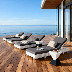 English Elm Modern Acacia Wood Outdoor Chaise Lounge Slatted Reclining Poolside Sun Chair Dark Grey,White N770P281696W_65429.00CUSHDGRY