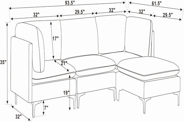 English Elm Linen Upholstered Modular Sectional Sofa with Tall Black Metal Legs for Living Room Dark Blue B2748S00119