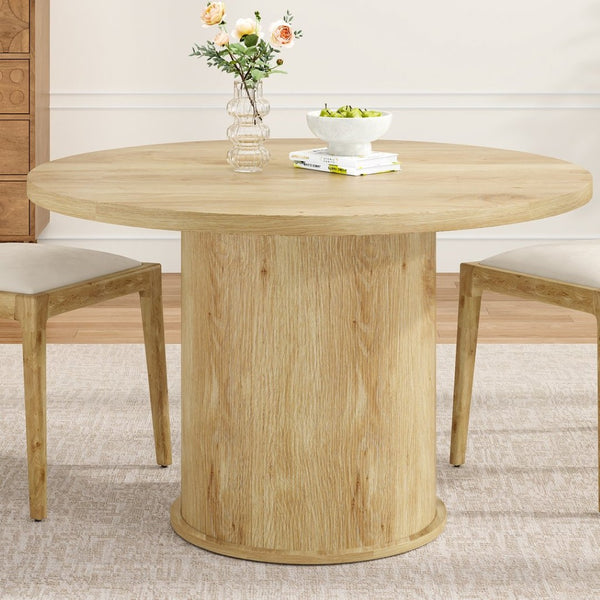 English Elm 43" Round Wood Dining Table with Geometric Metal Base Seats 4 Space Saving Modern Natural T3623P433910