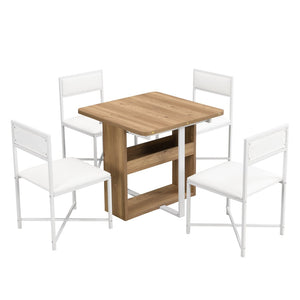 English Elm Topmax Extendable 5 Piece Dining Set with Pu Leather Chairs and Under Table Storage SP000082AAK