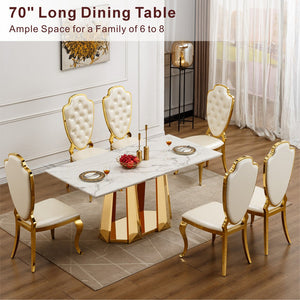 English Elm Marble Dining Table For 6-8 People, Modern Rectangular Faux Marble Top With Chrome Base Design W3456S00040