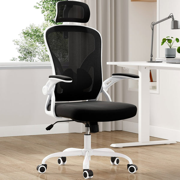 English Elm Ergonomic Office Chair - High Back Mesh Desk Chair With Adjustable Lumbar Support & Headrest, White/Black T3623P380914