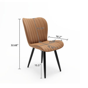 English Elm Set of 2 Armless Faux Leather Dining Chairs with Cushioned Seats and Metal Legs Brown W3316P426946