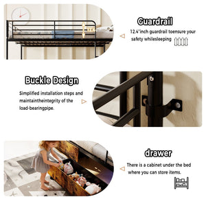 English Elm Bunk Bed Convertible Twin Over Metal Frame with Guardrail for Kids Rooms W3752S00009