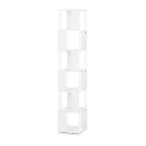 English Elm 6 tier Rotating Bookshelf with 360° Spin, Large Capacity Wood Veneer & Acrylic Shelves for Compact Spaces White W409P167478