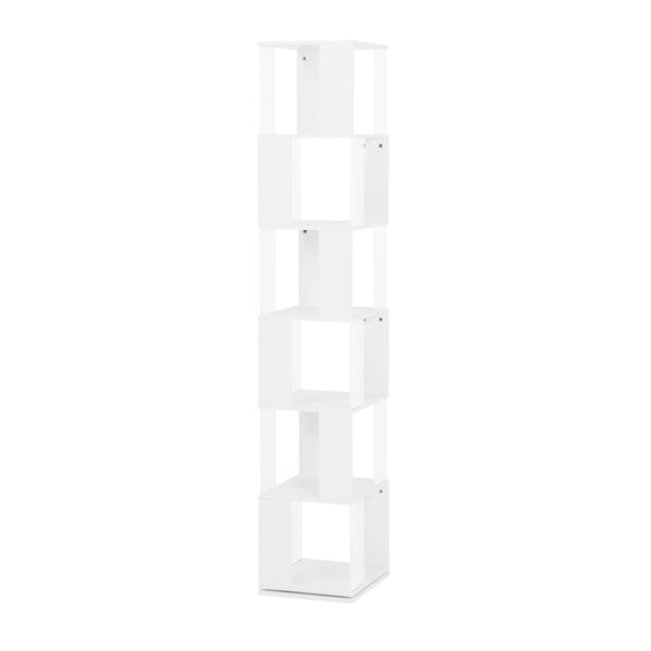 English Elm 6 tier Rotating Bookshelf with 360° Spin, Large Capacity Wood Veneer & Acrylic Shelves for Compact Spaces White W409P167478