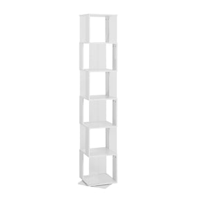 English Elm 6 tier Rotating Bookshelf with 360° Spin, Large Capacity Wood Veneer & Acrylic Shelves for Compact Spaces White W409P167478