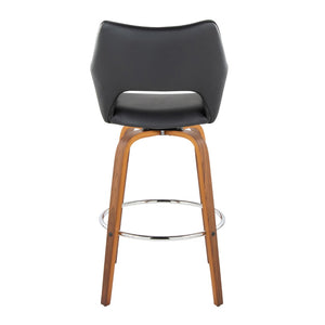 English Elm Fixed-height Swivel Barstools Mid-century Walnut Bentwood Frame Grey Upholstered Set B202S01929