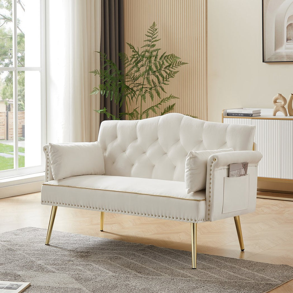 English Elm Cream Velvet Loveseat Sofa - Cream White Velvet 2-Seater, Metal Legs, Compact Stylish Couch for Small Spaces W588P340029