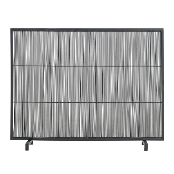 English Elm Willow Iron Fireplace Screen Powder Coated Vertical Bar Grid for Modern Interiors Black N775P386927B