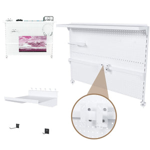 English Elm Clamp-on Steel Pegboard Desk Organizer with Monitor Arm Shelf and Movable Panel W2700P346783
