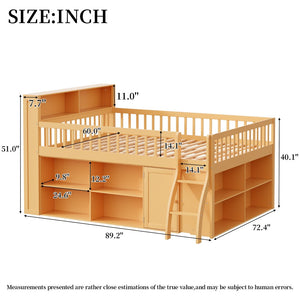 English Elm Queen Loft Bed with Open Shelving Built-in Led Light White Wood Frame N7090005025N