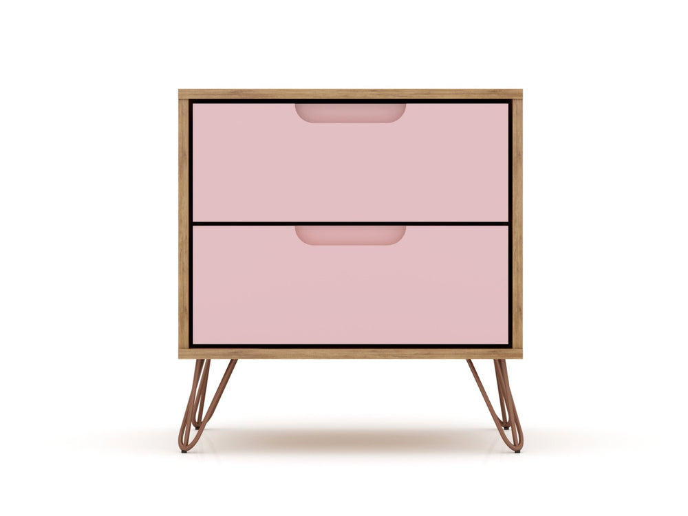 English Elm Rockefeller 20" Stylish Pink Nightstand With 2 Drawers, Metal Legs & Customizable Handles For Modern Homes B365P398167-GIGA