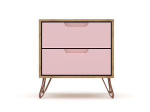 English Elm Rockefeller 20" Stylish Pink Nightstand With 2 Drawers, Metal Legs & Customizable Handles For Modern Homes B365P398167-GIGA
