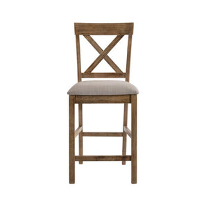 English Elm Set Of 2 Stylish Linen Counter Height Chairs With X-Back Design - Tan & Weathered Oak Finish B016P314418-GIGA