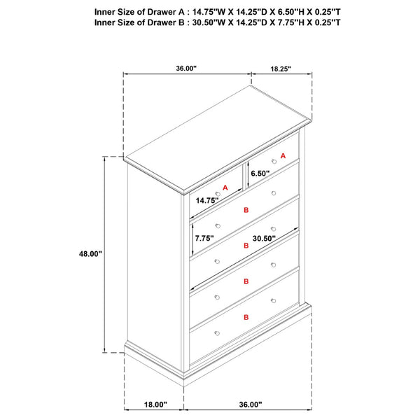 English Elm Anzio Six Drawer Tall Chest Matte Finish Modern Storage for Small Bedroom Spaces Black B062P451784
