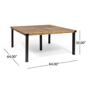 English Elm Christopher Knight Home® - LANKERSHIM 64 Teak Acacia Wood Dining Table 64” Square for 8, Slat Design, Bold Metal Legs, Durable Finish 66105.00