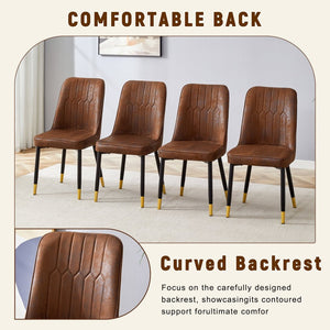 English Elm Table Set: Stylish 64.5" Wood-Textured Dining Table With 4 Brown Techno-Fabric Chairs For Modern Homes W1151S03576-GIGA