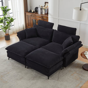English Elm Deep Seat Sectional Sofa - Plush Black Corduroy Couch With Ottomans For Modern Living Spaces W2120S00001-GIGA
