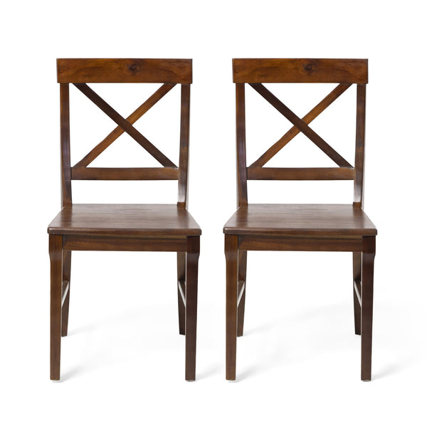 English Elm Christopher Knight Home® - Acacia Cross-Back Dining Chairs Set of 2 in Rich Mahogany — Farmhouse Style, Durable Acacia Wood Comfort 55387.00
