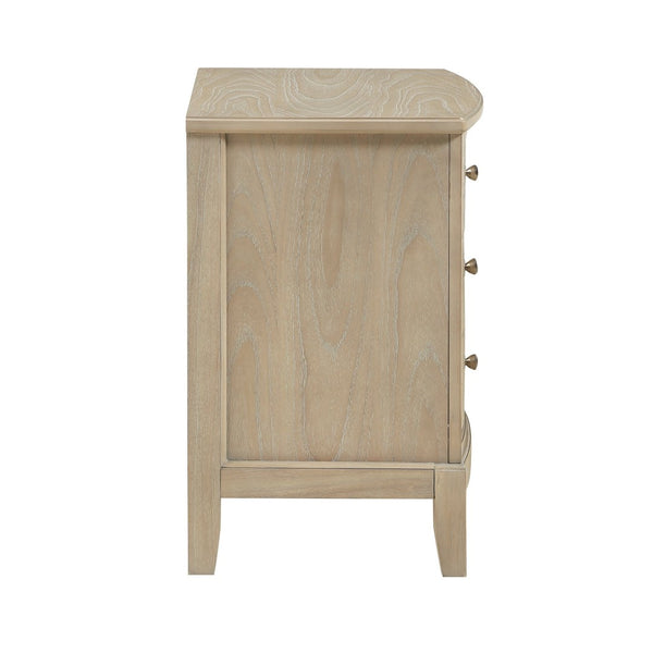 English Elm Classic Farmhouse Three-drawer Nightstand Mindy Veneer Distressed Beige Bedside Storage B011P416544