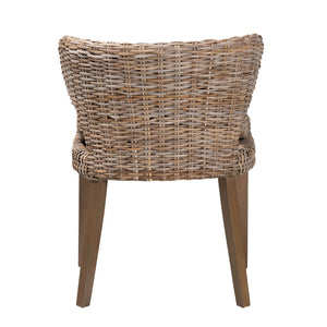 English Elm Mid-century Woven Rattan Dining Chair with Circular Back and Black Lacquered Legs B2750P467746