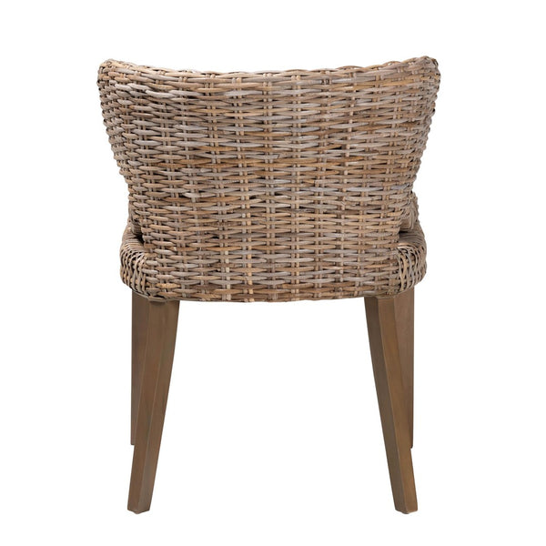 English Elm Mid-century Woven Rattan Dining Chair with Circular Back and Black Lacquered Legs B2750P467746
