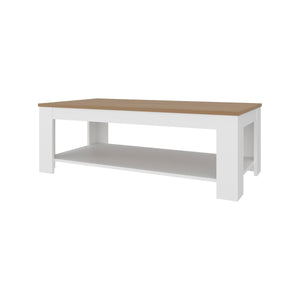 English Elm Coffee Table modern 16.2" H with 1 Shelf and Door, Space-Saving Engineered Wood Storage Solution White+Natural 51.97 L x 28.74 W x 3.15 H B097P395916