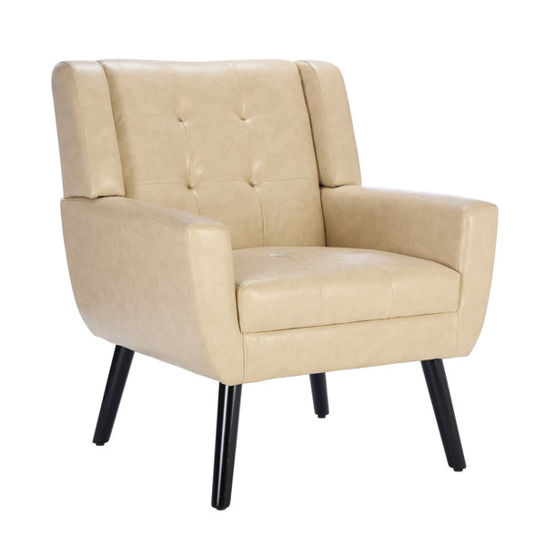 English Elm Modern Pu Leather Ergonomic Accent Chair with Padded Arms and Matte Black Legs Khaki W676P172470