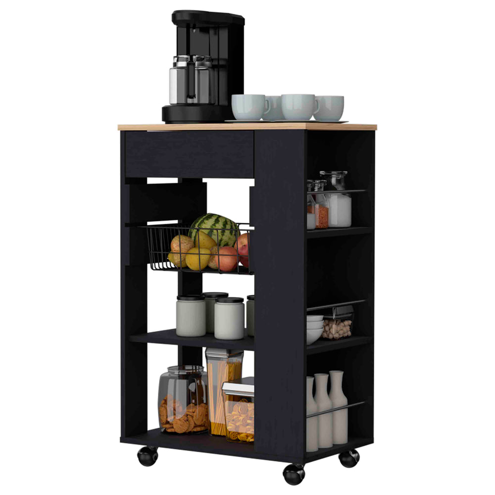 English Elm Shelton Multicolor Kitchen Cart with Two Open Shelves, Drawer 15.5"W, Rack & 4 Casters for Mobility B128S00143