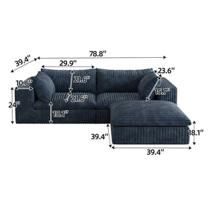 English Elm 39.8" Cloud Modular Sofa Plush Corduroy Deep Seat Feather Fill Living Room Couch Blue W2824S00191