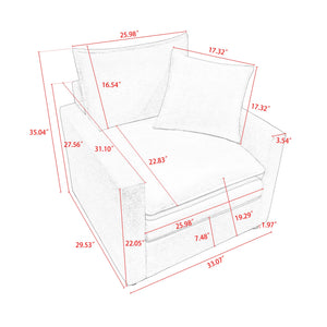 English Elm Chenille Solid Wood Frame Deep Seat Single Armchair with High-Density Foam Cushions & Toss Pillow Gray W1036P187127