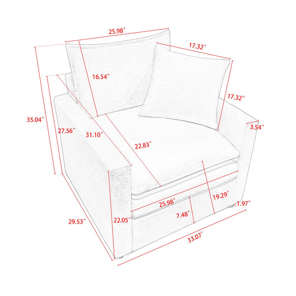 English Elm Chenille Solid Wood Frame Deep Seat Single Armchair with High-Density Foam Cushions & Toss Pillow Gray W1036P187127