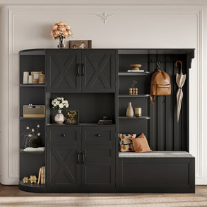 English Elm Multifunctional Hall Cabinet With 4 Hooks - Smart Split Design For Living Room, Kitchen & Hallway Storage W1580S00186-GIGA