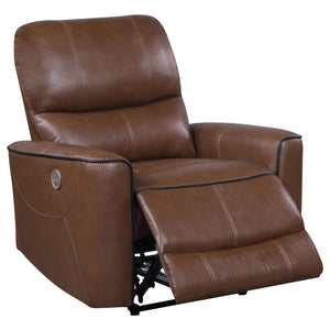 English Elm Denson Saddle Brown Power Recliner Chair with Leatherette Upholstery, Button Control, Plush Springs B062P353263